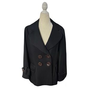 Nanette Lepore black double breasted wide lapel jacket w leather buttons